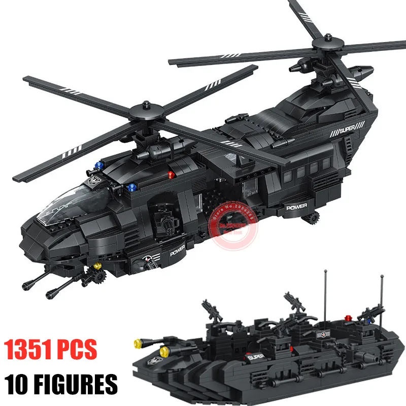 Skup Nowy 1351 sztuk wojskowe zabawki miasto śmigłowiec transportowy policja Fit Legoings SWAT Team klocki budowlane figurki prezent dla dzieci dzieci