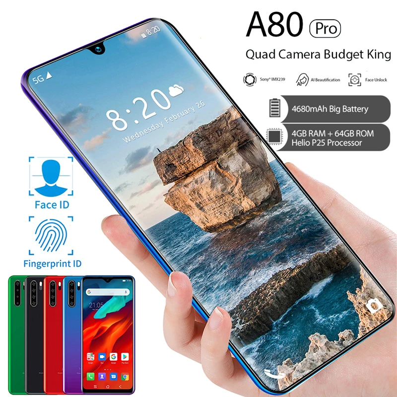 Телефон с экраном 2020 глобальная версия A80 Pro 4680 мАч HD Задняя камера