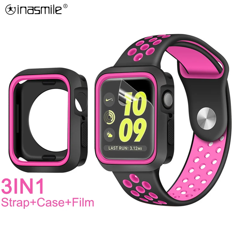 

Pretty soft Case strap for iWatch 3 2 1 38MM 42MM Screen protector for Apple Watch 4 5 40MM 44MM band correa Protective Cover