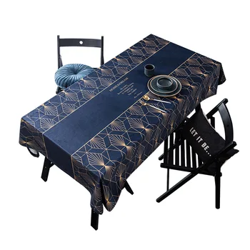 

Dining Room Velvet Printing Tablecloth Navy Blue Gold Wire Square Table Cloth Tea Coffee Table Oilproof Household Table Cover