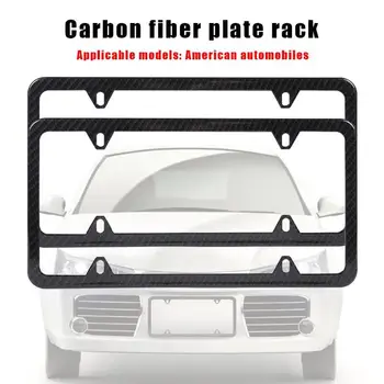 

2pcs US Car License Plate Frames 4 Hole Carbon Fiber Car Stainless Steel Durability Practicality Universal Tag Covers Holders