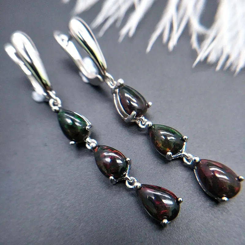 TBJ, длинные серьги, 6ct, черный опал, драгоценный камень, ювелирное изделие, Эфиопский Опал, серебро 925 пробы, хорошее ювелирное изделие для женщин