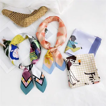 

70*70cm Fashion Kerchief Cartoon Heart Scarf For Women Animal Print Hair Scarf Female Square Neckerchief Cute Headband Scarves