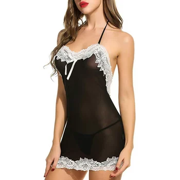 

New 2020 Women Summer Sexy Nightdress New Erotic Lingerie Lace Bag Hip Sexy Pajamas Open Back Mesh Sexy Gauze Skirt Thong!