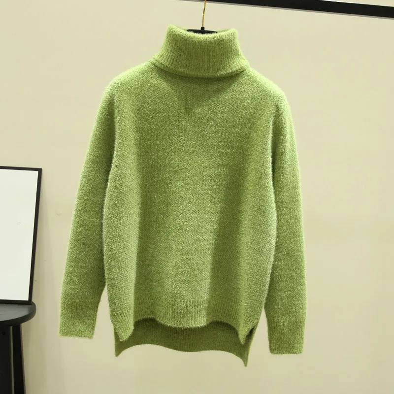 green sweater women RealShe кашемировый женский свитер с высоким воротом,, длинный рукав, однотонный, с разрезом, Свитера для девушек, Весенняя Повседневная Уличная одежда, теплые женские топы - Цвет: green sweater women
