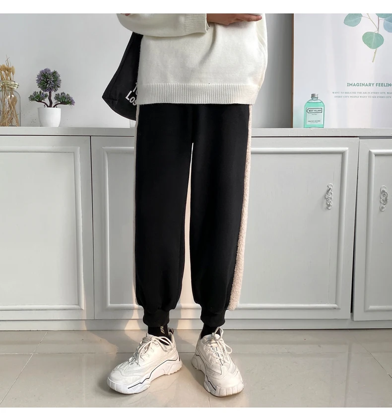 Men's Thickening Lamb Leisure Haren Pants Cotton Casual Pants Black Color Trousers Active Elastic Hip Hop Joggers Sweatpants