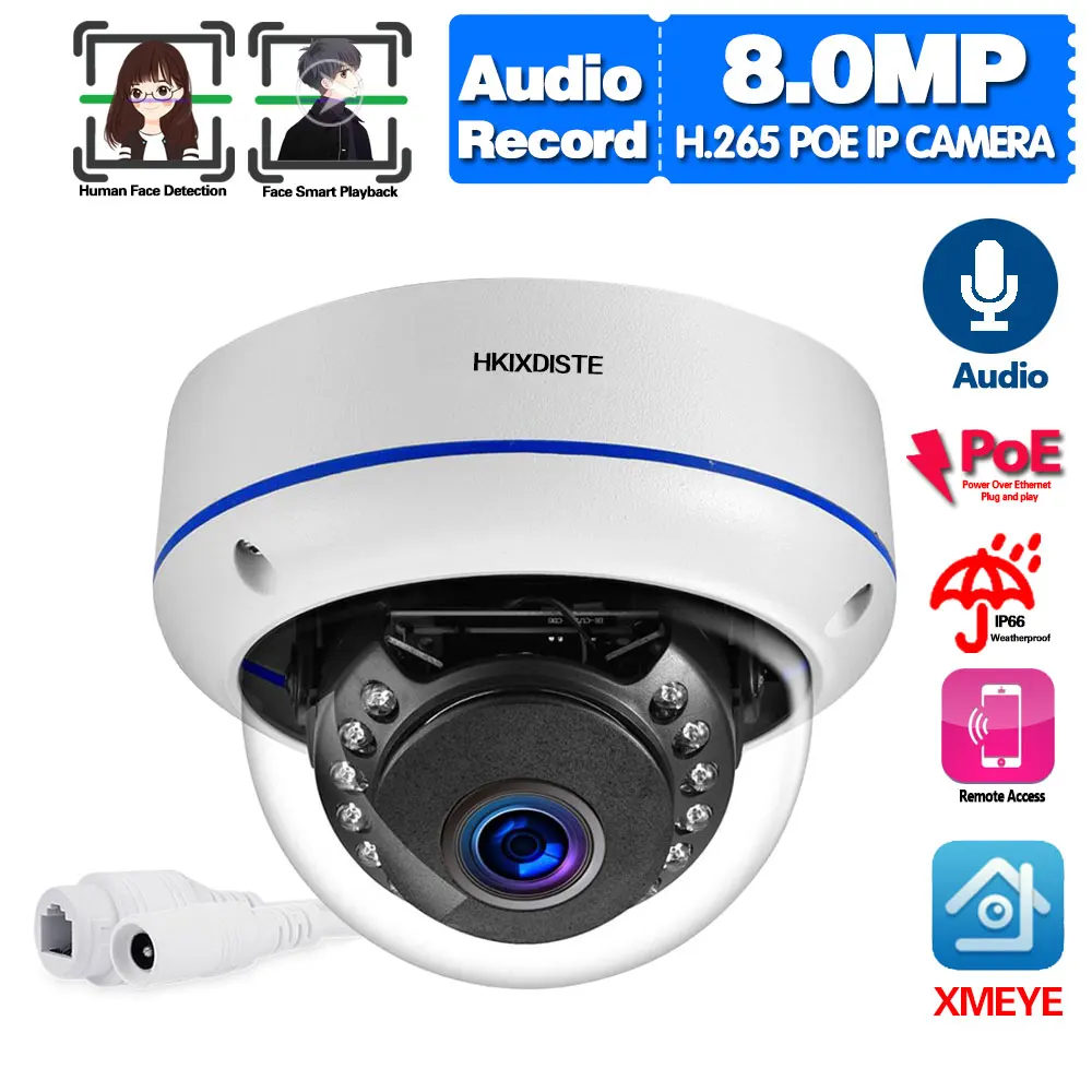 Face Recognition Cctv Dome Camera Poe 4k Outdoor Waterproof Ceiling Ip