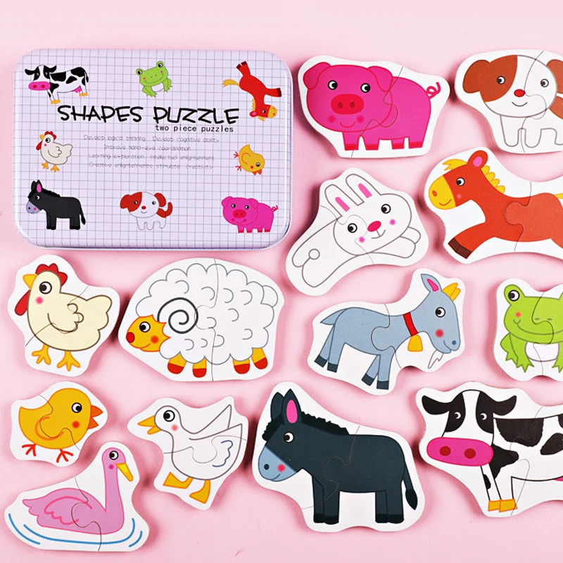 

Baby Toys Iron Box Infant Early Head Start Training Puzzle Cognitive Card Vehicle/Fruit/Animal Set Pair Puzzle Educational Gift