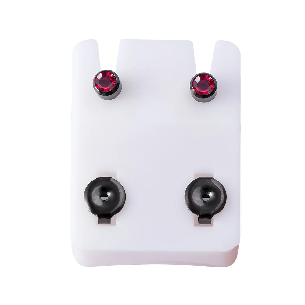 Black Rainbow Steel Birthstone CZ Ear Studs - Tragus Cartilage Piercing Jewelry (Set of 2)