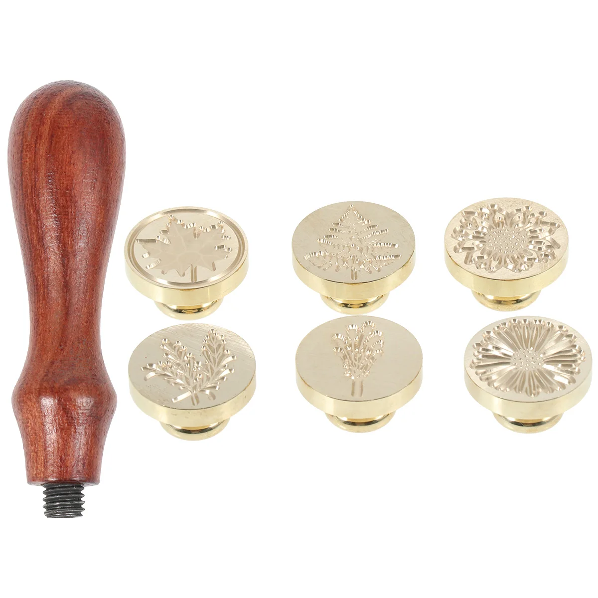7pcs 3D Fire Paint Seal Wax Suit Plant Pattern Seal Collection Toys Packing Box With Seals Wooden Handle For Wedding Invitation