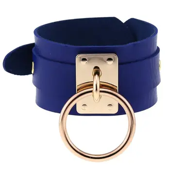 

PU Leather Wristband with Round Metal Ring Choker Bracelet Cosplay Party Decor 63HC