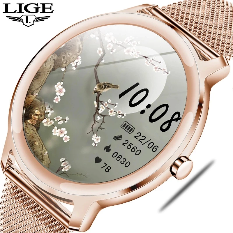 LIGE 2021 New Smart Watch Women Physiological Heart Rate Blood Pressure Monitoring For Android IOS Waterproof Ladies Smartwatch