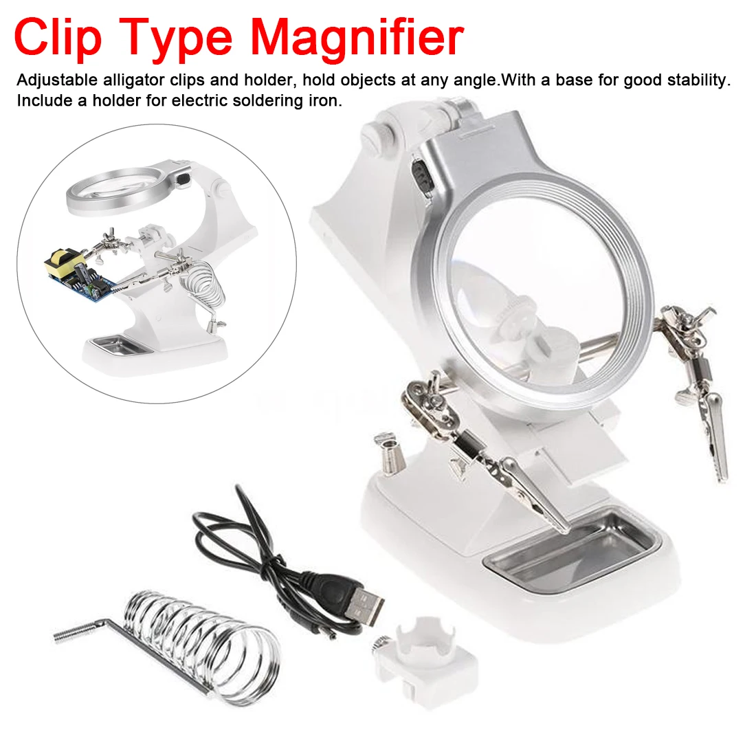 

Helping Third Hand Tool Soldering Stand With Welding Magnifying Glass 2 Alligator Clips 360 Degree Rotating Adjustable