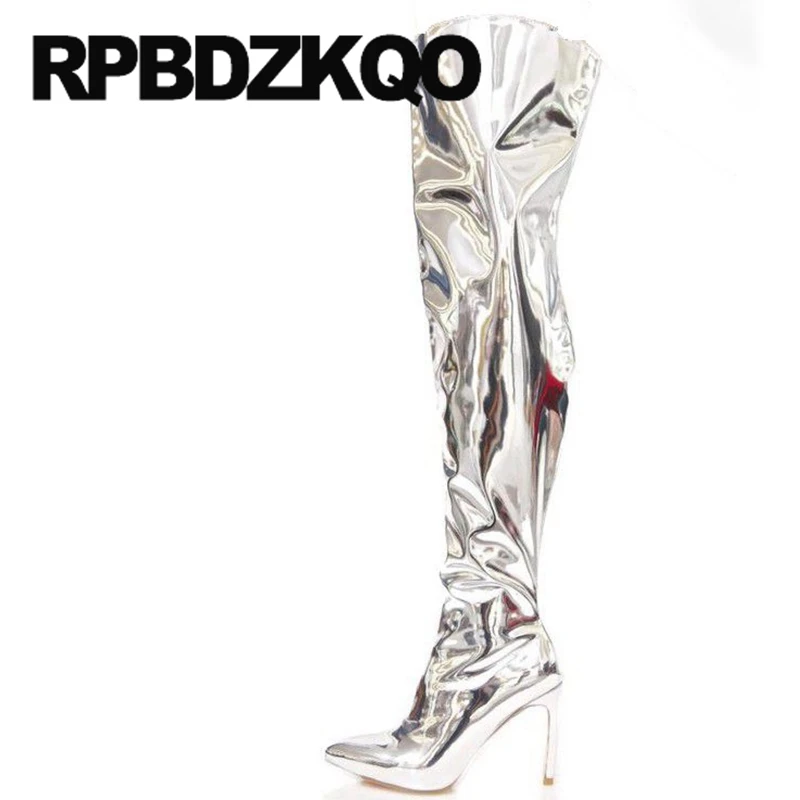 over the knee silver boots