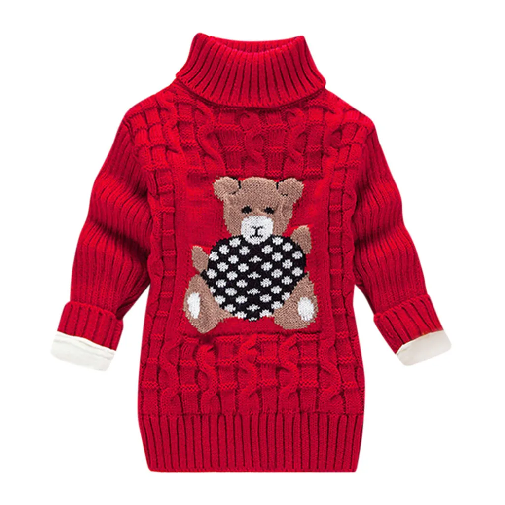 Детский свитер; свитер для маленьких девочек и мальчиков с принтом медведя; вязаная крючком плюшевая одежда; рождественские детские свитера; трикотажная одежда Navid - Цвет: Красный