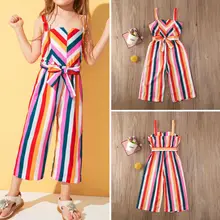 Детские модные комбинезоны для маленьких девочек; одежда в полоску без рукавов; комбинезон в радужную полоску без рукавов; комбинезон; одежда для детей 0-5 лет