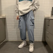 Зимние плотные штаны для бега, мужские Модные одноцветные повседневные спортивные штаны, мужские уличные свободные хип-хоп рабочие брюки для мужчин