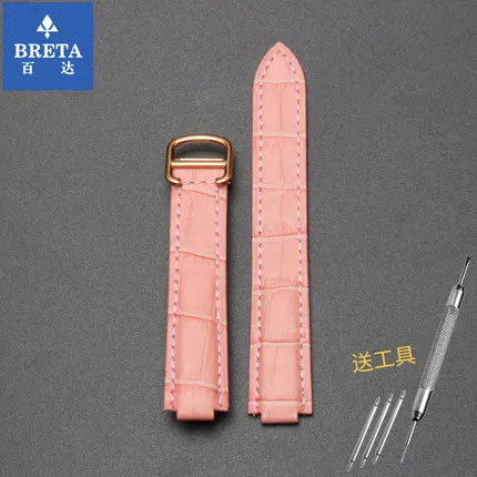 Pink Rose Clasp BRETA Genuine Leather watchband Ballon Bleu Strap for Cartier Deployment Buckle Clasp fit red Pink 14mm 18mm 20mm - Цвет ремешка: Pink Rose Clasp
