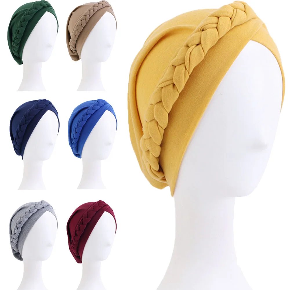 

High Quality Women Head Scarf Turban Braid Hijab Solid Turbans Stretchy Muslim Headscarf Bonnet African Hat Ready To Wear Hijabs