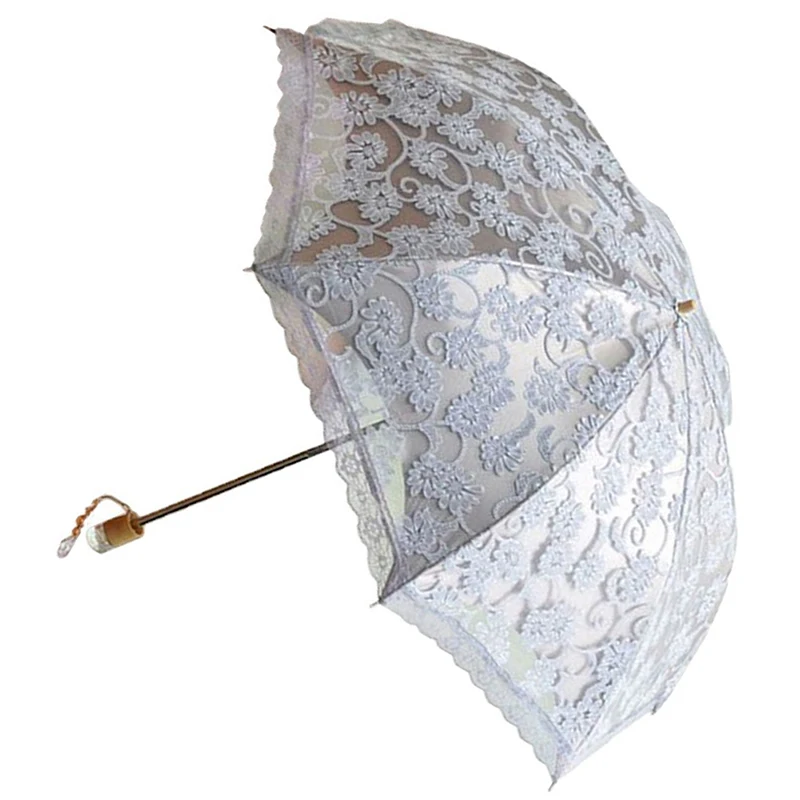 Compact Lace Wedding Parasol Folding Travel Sun Umbrella UV Block(gray