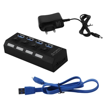 

Professional Plug and Play 4 Port USB 3.0 Hub On/Off Switches & AC Power Adapter Cable for PC Laptop EU/US Plug