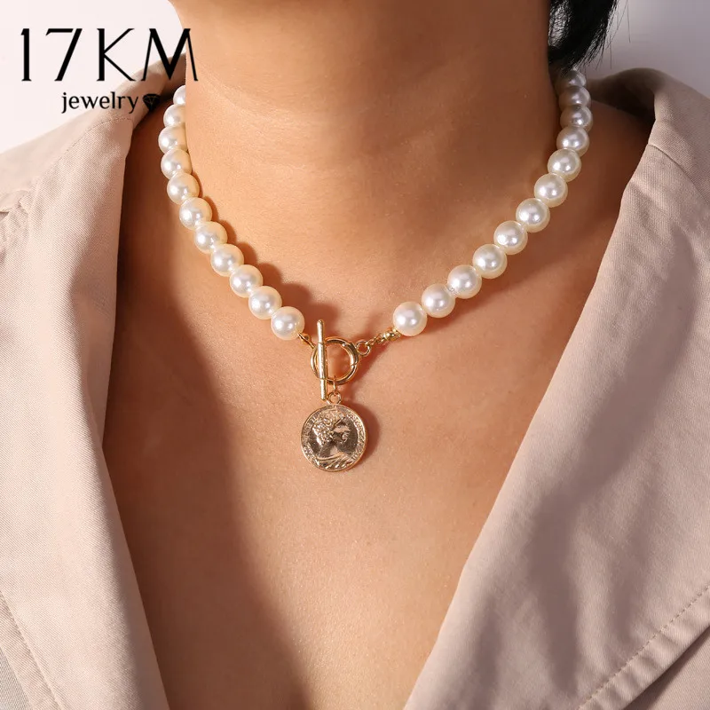 Pearl Choker Necklaces Jewelry Knot Pendant Flower Long-Chain 17KM Gold Elegant Gifts