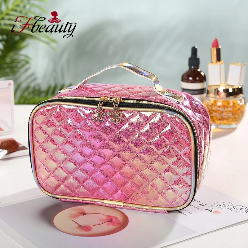 Fashion PU Portable Cosmetic Case Makeup Organizer Creative Square Laser Color Plaid Bag Cosmetic Storage Bag Fashion PU Portable Cosmetic Case Makeup Organizer Creative Square Laser Color Plaid Bag Cosmetic Storage Bag