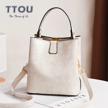 

Luxury Alligator Pattern Women Bucket Bags Solid Color Crossbody Bag For Women 2020 Shoulder Bag Female PU Leather Top-Handbags