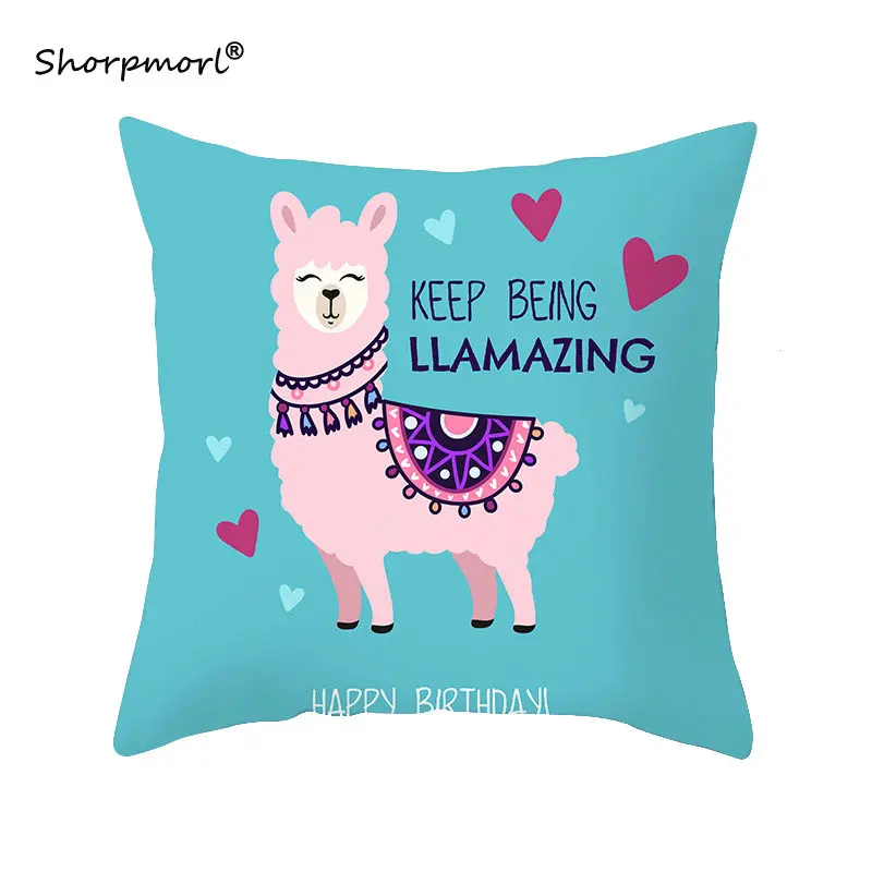 2021 Home Decorative Cartoon Animals Throw Pillows Polyester Sofa Car Seat Pillowcase Alpaca Llama Cushion Covers 18x18 Inches | Дом и сад