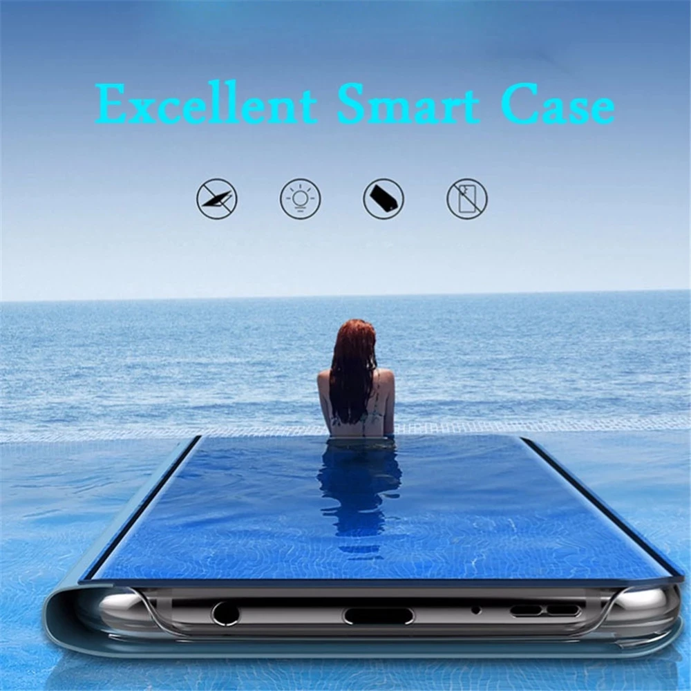 Antifall Smart Flip Phone Case For Samsung Galaxy A80 A50 A30S A60 A40 A50S A70 A10 A20 A30 A90 5G Mirror Stand Protective Cover