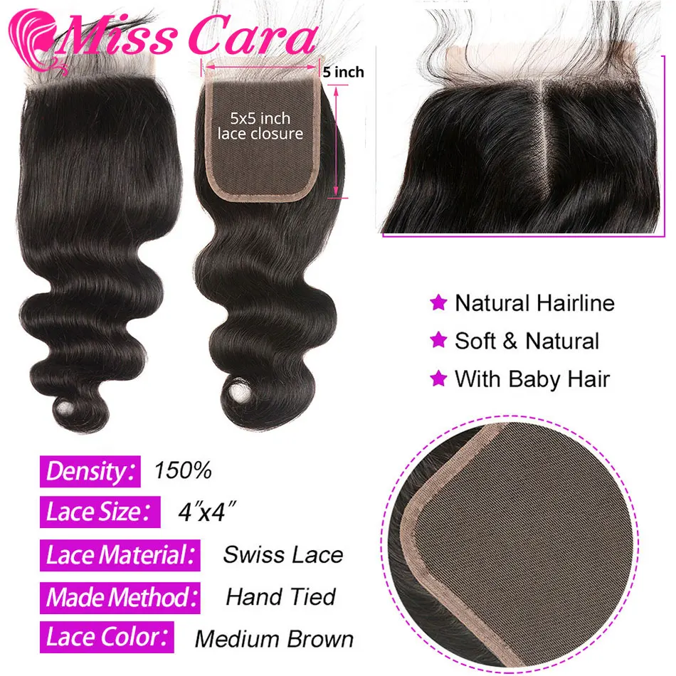 com 5x5 encerramento 100% cabelo humano 3