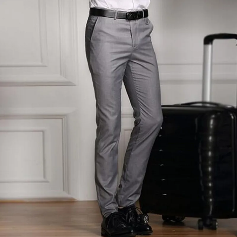 light gray Мужская мода бутик хлопок сплошной цвет Официальный Бизнес длинные брюки/мужчины жениха свадебное платье костюм мужские брюки - Цвет: light gray