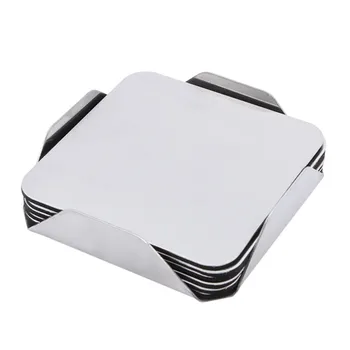 

Useful A Set Stainless Steel Coaster Cup Mats Pads Round Square Kitchen Tools Non-slip Pad Table With Holder Metal Insulation