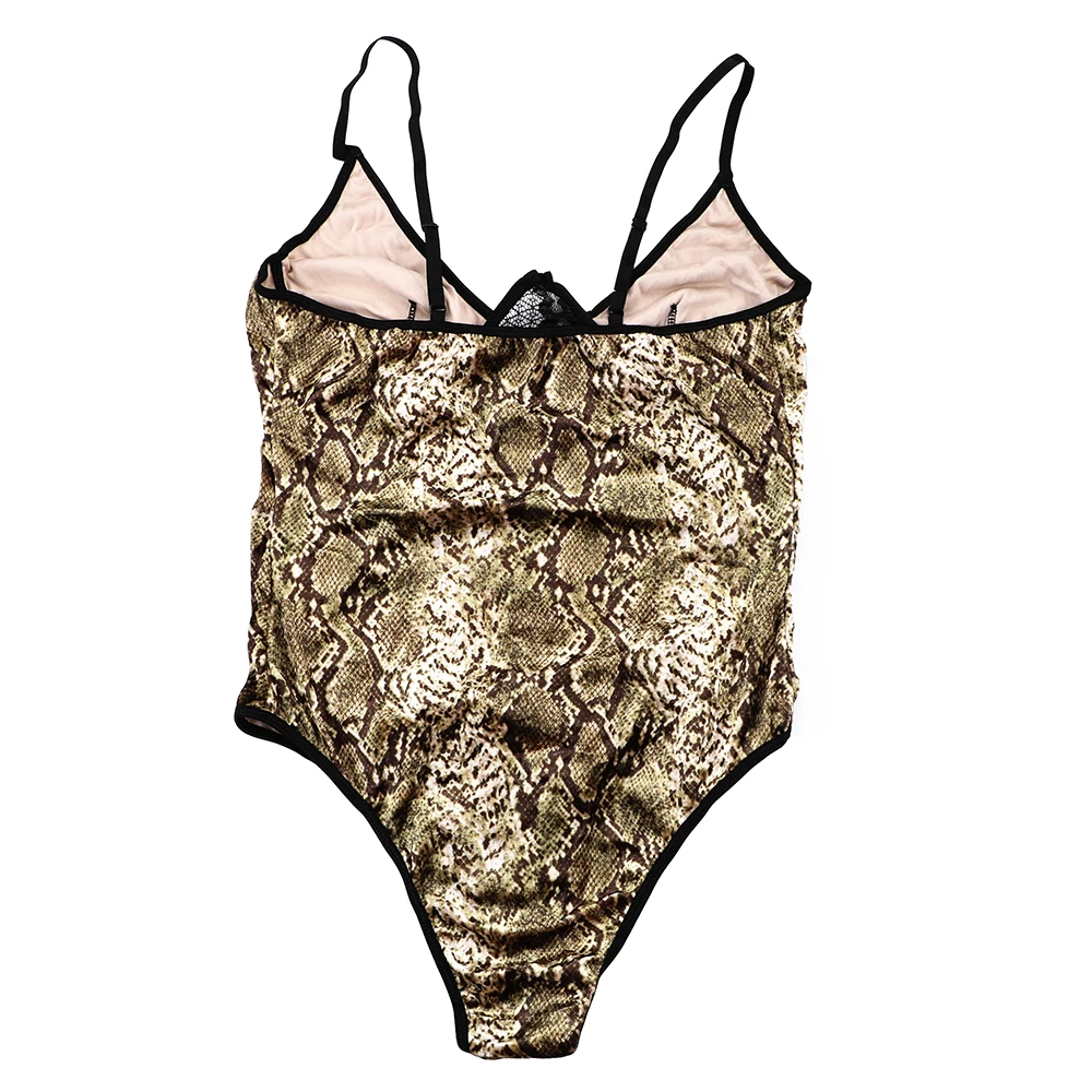 VATINE Sexy Sleepwear Exotic Apparel Open Crotch Leopard Print Lingerie Erotic Costumes Snake Print Teddies Sexy Underwear