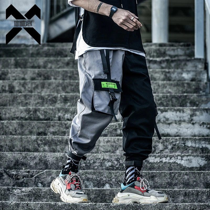 

11 BYBB'S DARK Hip Hop Cargo Tactical Pants Men Streetwear Patchwork Pant Male Harajuku Joggers Color Block Trousers Ribbon XN43