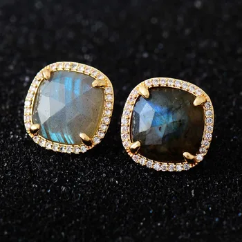 Classic Fashion Women Earrings Square Labradorite Stud Earring Unique Lady Earring Jewelry Femme Dropshipping Wholesale