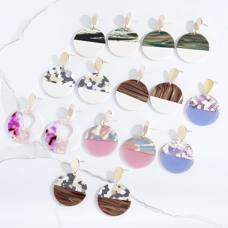 

Fashion Candy Color Acrylic Geometric Drop Dangle Earrings for Women Statement Big Circle Square Long Earrings Jewelry Bijoux