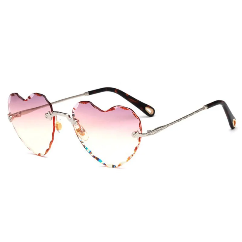 blue pink Новые бескаркасные Металлические Модные женские солнцезащитные очки Любовь Сердце стиль личности UV400 очки мужские - Цвет линз: blue pink