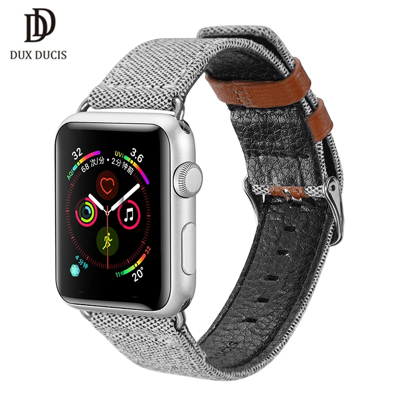

DUX DUCIS Canvas Nylon Strap for Apple Watch 38/40mm 42/44mm Genuine Leather Wrist Bracelet Band Band for iWatch Series 1 2 3 4