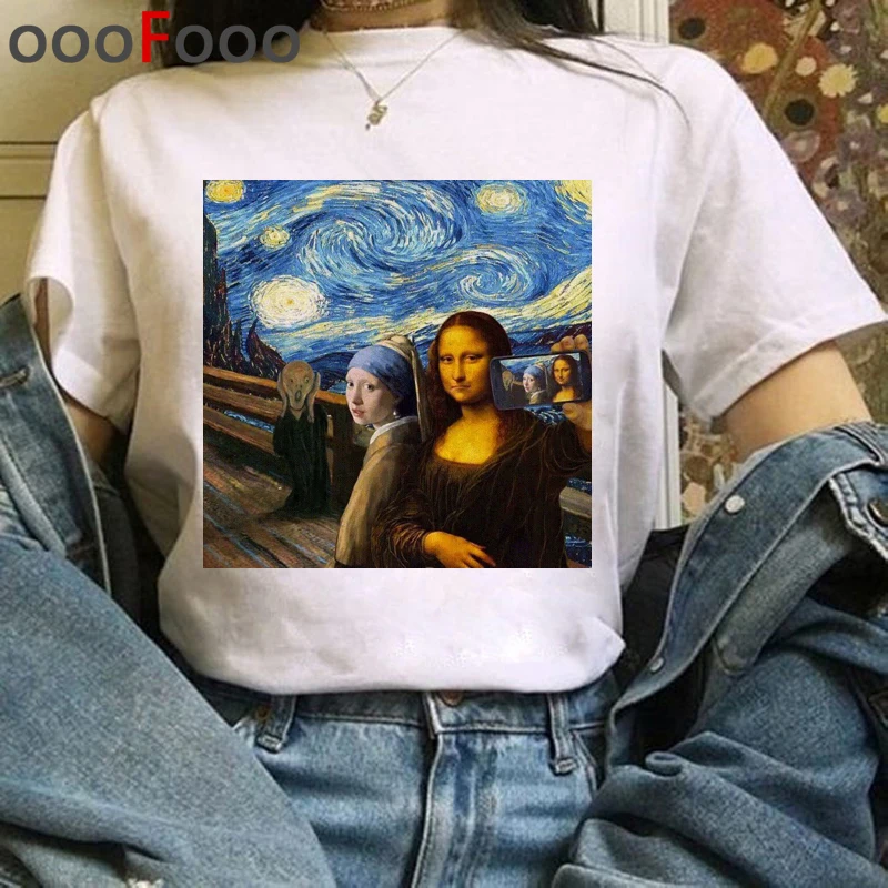 Mona Lisa Эстетическая Harajuku футболка женская гранж забавная мультяшная футболка Ullzang винтажная 90s футболка Новая мода Топ Тройники женские - Цвет: H3976