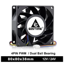 Ventilateur de refroidissement puissant, 8038 80x38mm, DC 24V 12V, double boule, haute vitesse CFM, flux d'air, 4 broches, PWM, 8cm, pour serveur, boîtier de refroidisseur, 1 pièce