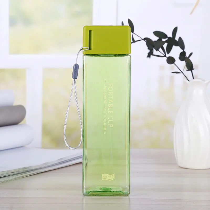 Green 500 мл Квадратная бутылка для воды, чашка для чая, молока, фруктов, воды для детей, для влюбленных, прозрачная бутылка для спорта на открытом воздухе, путешествий, кемпинга - Color: Green