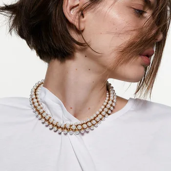 

2020 New ZA Vintage Elegant Full Simulated Pearl Choker Necklace for Women Charm Statement Gold Link Chain Collar Necklace Party