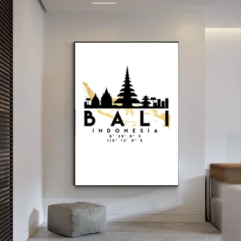 

Bali Indonesia Silhouette City Skyline Map Canvas Poster Art Print Wall Pictures for Living Room No Frame