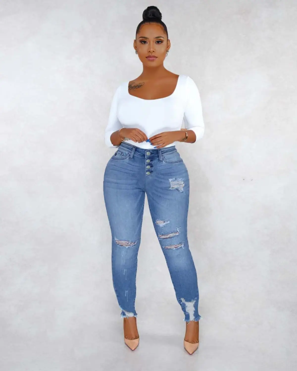 Women Casual Denim Ankle Length 
