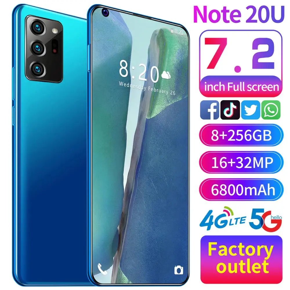 8G RAM Note20U Smartphones Octa Core 128G ROM
