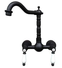 

Black Oil Rubbed Brass Bathroom Kitchen Sink Basin Faucet Mixer Tap Swivel Spout Wall Mounted Dual Ceramic Handles mnf523
