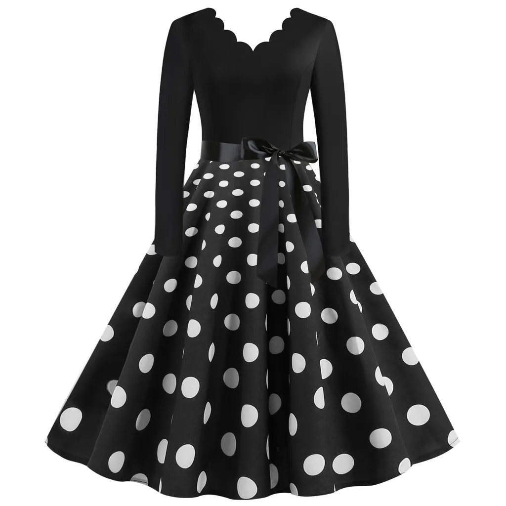 Plus Size Vintage Dresses Black And White Polka Dot Dress Women