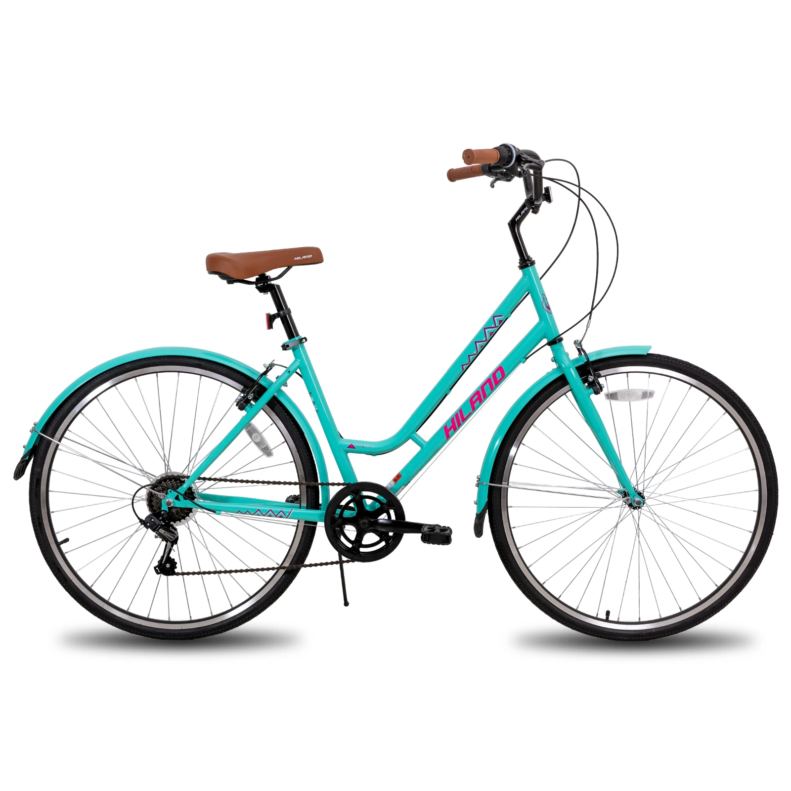 Hiland 700C Bici Ibrida City Bikes Urban Con 7 Velocità Confortevole Retro Street City Bike 46Cm Blu/Grigio Per Le Donne