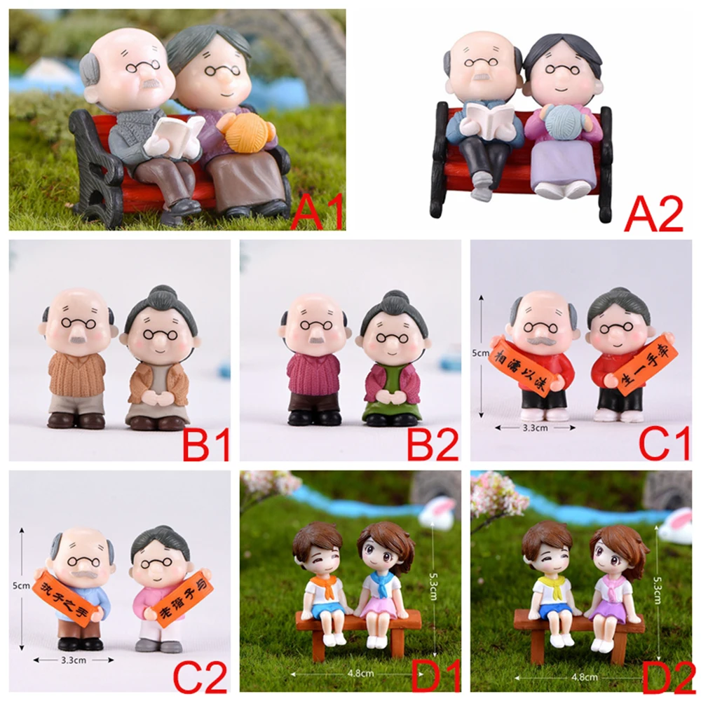 Miniature couple ornament creative mini grandma grandpa lovers for fairy garden home decoration